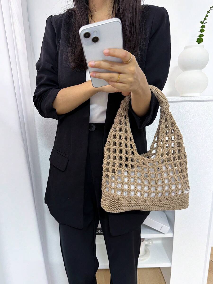 ENBEI Large Capacity Vintage Beach Bag, Bohemian Beach Bag, Holiday Essential, Women's Fashion Handmade Crochet Handbag. Suitable For College Students, Back To School And Mother's Day Gifts, Beach Bag