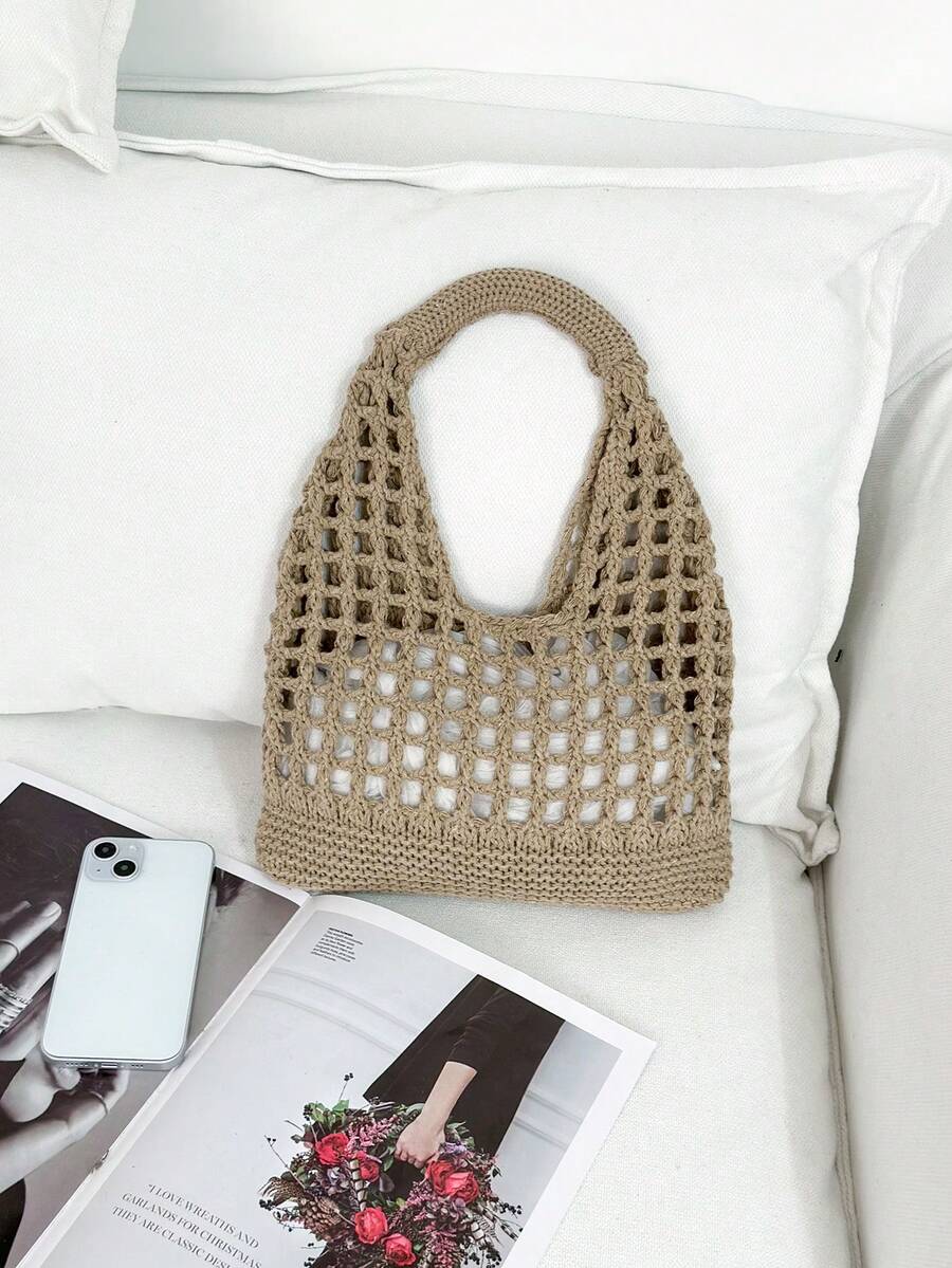 ENBEI Large Capacity Vintage Beach Bag, Bohemian Beach Bag, Holiday Essential, Women's Fashion Handmade Crochet Handbag. Suitable For College Students, Back To School And Mother's Day Gifts, Beach Bag