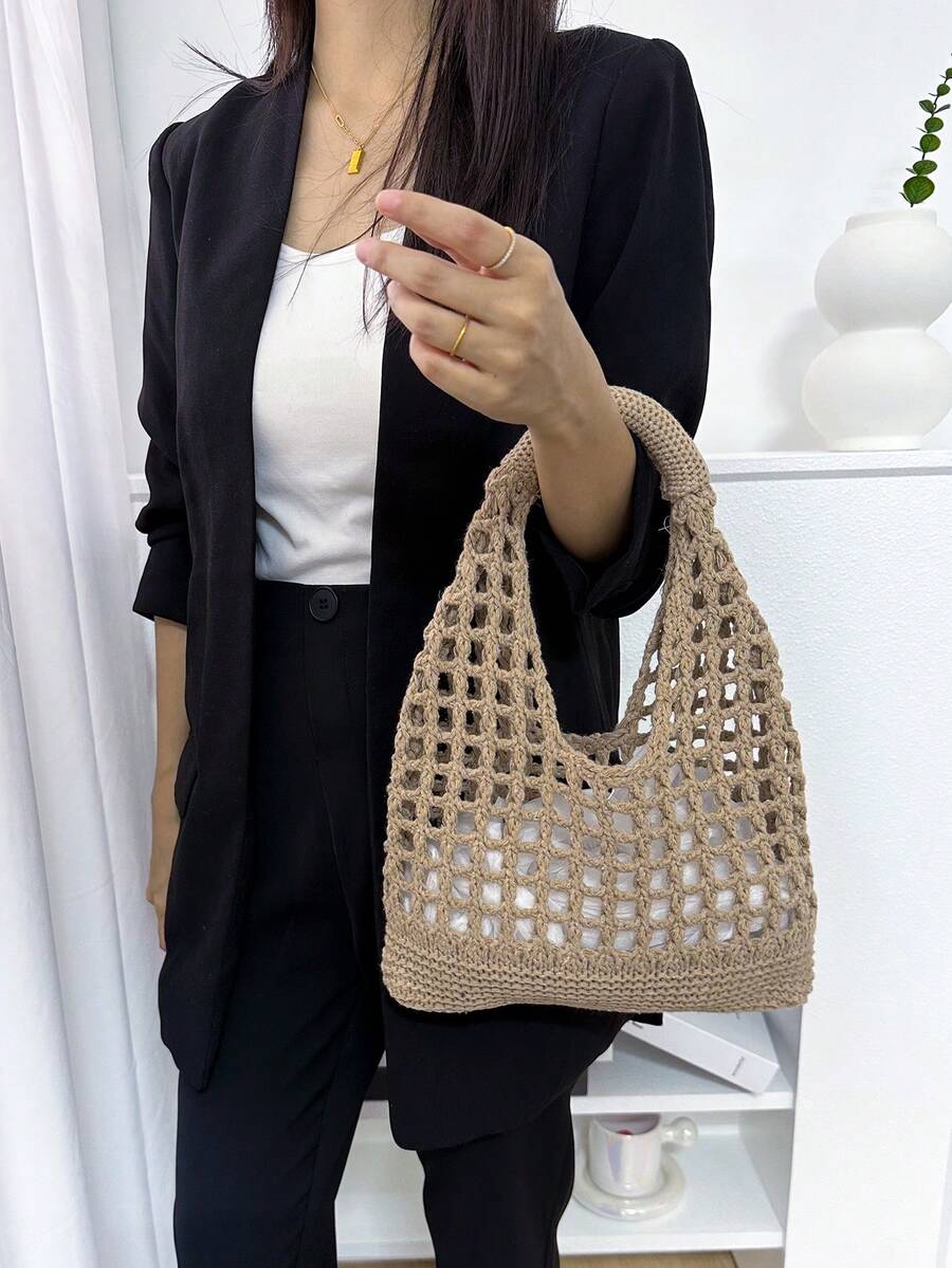ENBEI Large Capacity Vintage Beach Bag, Bohemian Beach Bag, Holiday Essential, Women's Fashion Handmade Crochet Handbag. Suitable For College Students, Back To School And Mother's Day Gifts, Beach Bag