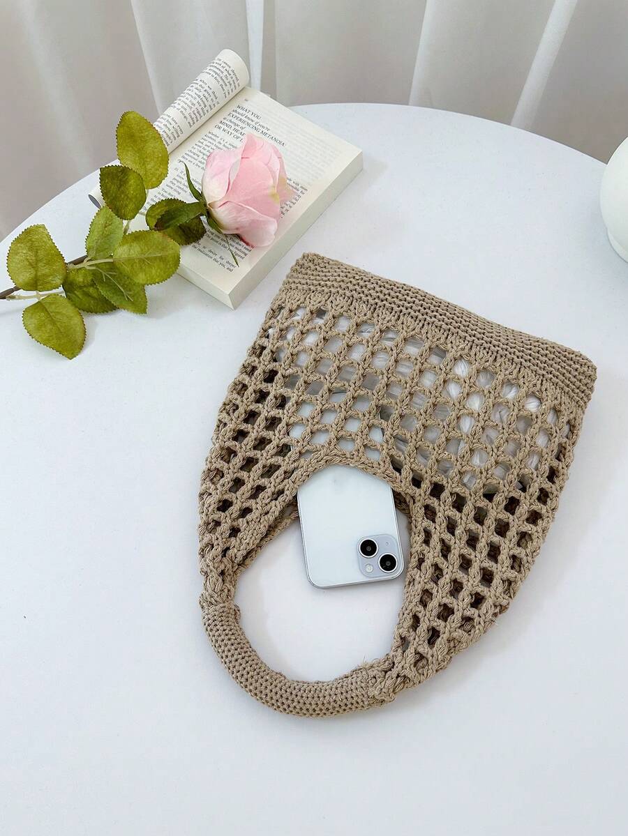 ENBEI Large Capacity Vintage Beach Bag, Bohemian Beach Bag, Holiday Essential, Women's Fashion Handmade Crochet Handbag. Suitable For College Students, Back To School And Mother's Day Gifts, Beach Bag