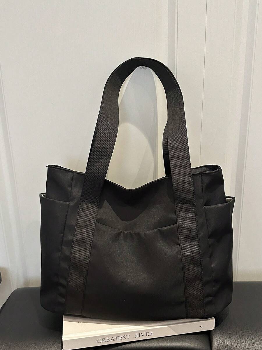 1pc Solid Color Multi-Pocket Zipper Polyester Large Capacity Casual Women's Shoulder Tote Bag Suitable For Spring/Summer Daily Outings/Travel/Shopping