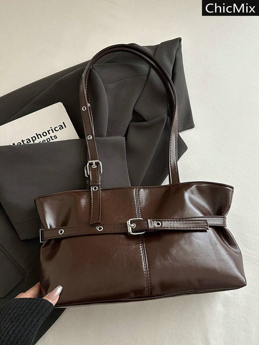 Fashionable New Large Capacity Solid Color Commuter Tote Bag, Classic Popular Pleated Rope Buckle Decor Women's Shoulder Bag, Suitable For Shopping, Wallet, Shopping, Young Women, College Students, Ne