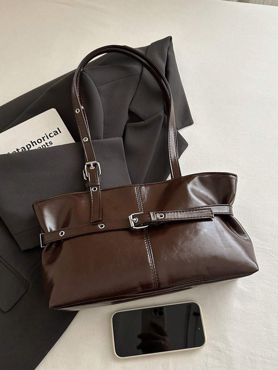 Fashionable New Large Capacity Solid Color Commuter Tote Bag, Classic Popular Pleated Rope Buckle Decor Women's Shoulder Bag, Suitable For Shopping, Wallet, Shopping, Young Women, College Students, Ne