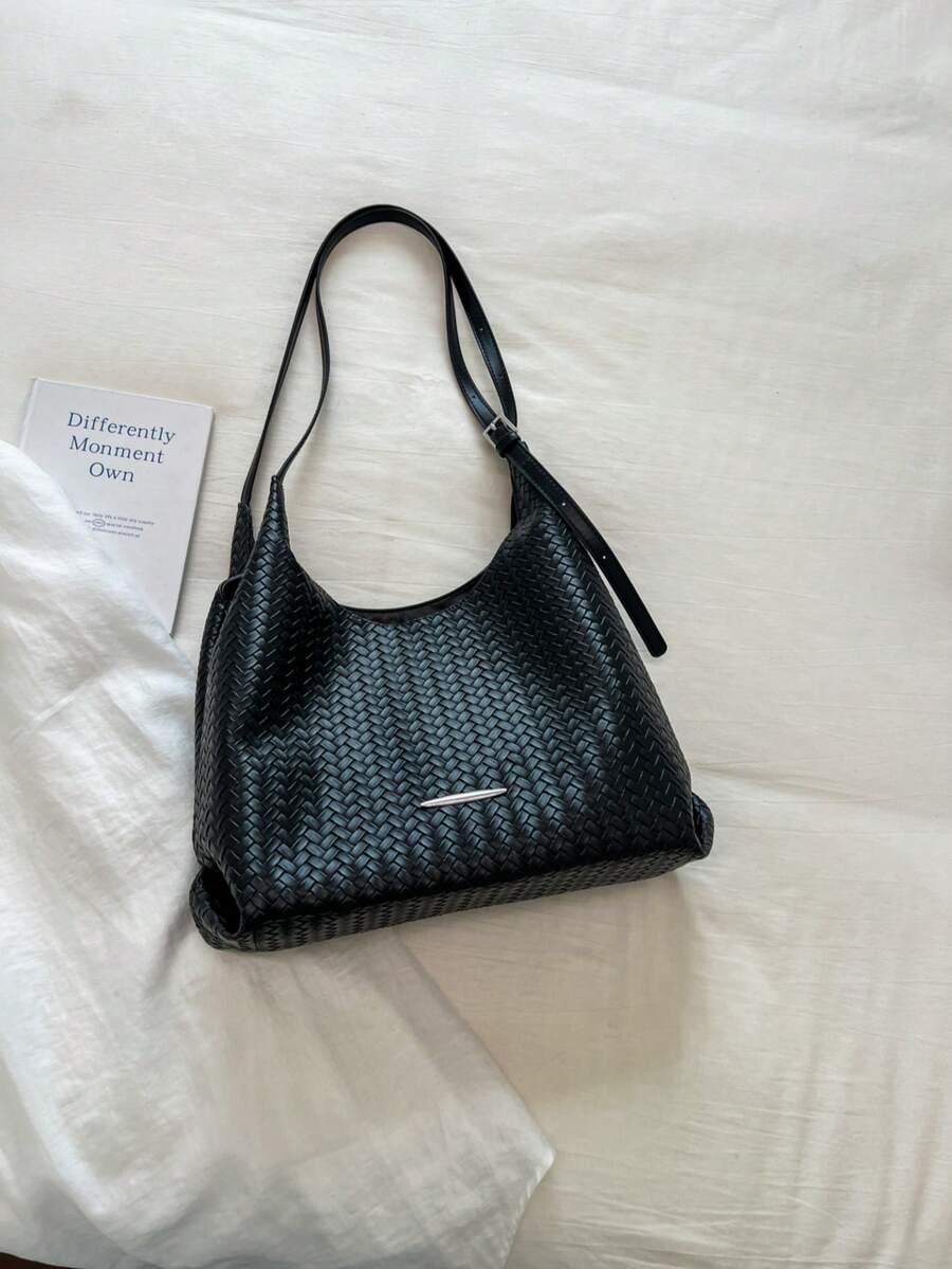 New 2026 Commuter Woven Shoulder Bag Fashion Tote Bag Minimalist Large Capacity Summer Elegant Women's Bag PU Material