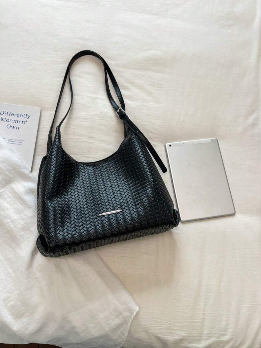 New 2026 Commuter Woven Shoulder Bag Fashion Tote Bag Minimalist Large Capacity Summer Elegant Women's Bag PU Material