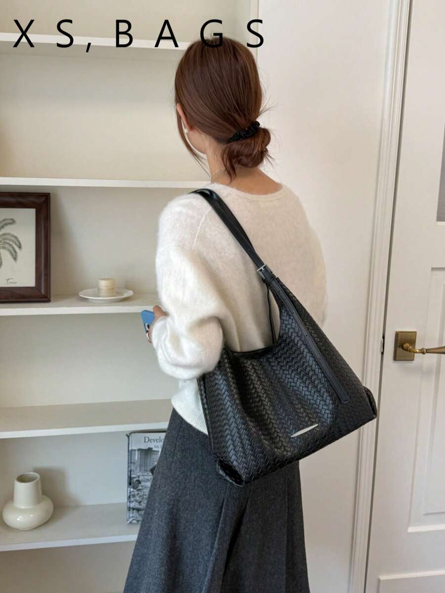 New 2026 Commuter Woven Shoulder Bag Fashion Tote Bag Minimalist Large Capacity Summer Elegant Women's Bag PU Material