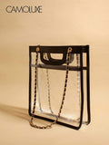 CAMOLUXE Transparent Minimalist Chain Tote Bag Black Trimmed Single Shoulder Bag Large Capacity Waterproof PVC Jelly Bag Fashion Commuter Bag