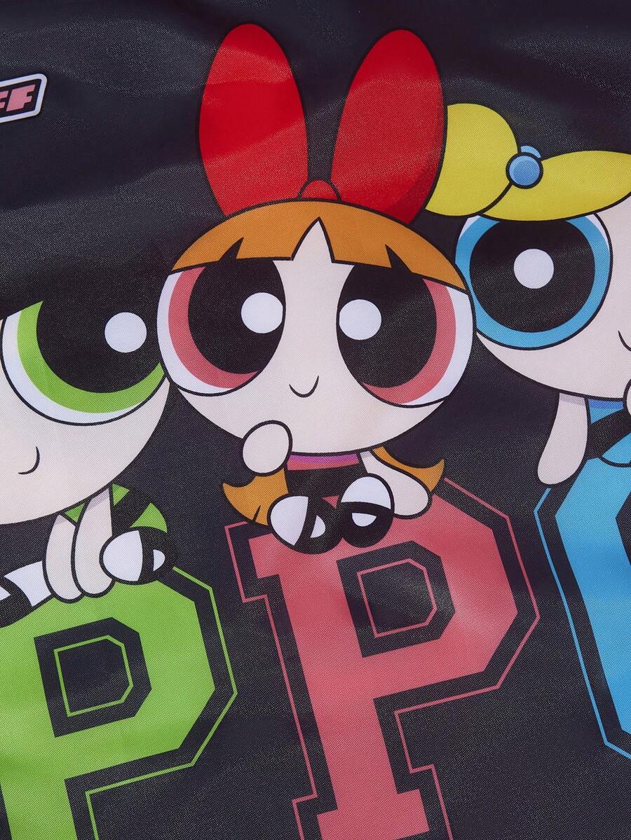 THE POWERPUFF GIRLS X Cartoon Girls Print Polyester Foldable Tote Bag, Compact Fold Design For Grocery Shopping, Daily Errands And Travel Use
