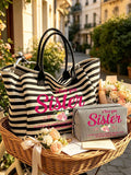 "I Love You, Sister" Vintage Striped Tote Bag And Matching Pouch