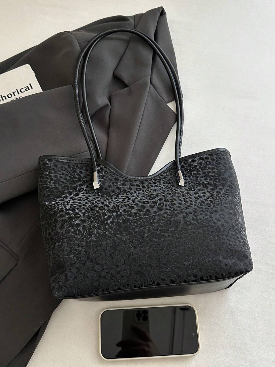 New Vintage Fashion Leopard Print Tote Bag, Zipper Closure, Lightweight Minimalist, Large Capacity Textured Shoulder Bag, Suitable For Women's Daily Life, Casual, Commute, Work, Vacation And Student U
