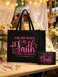 Rose Red Glitter Letter "Even If I Can't See, I Will Walk By Faith" Handbag Set
