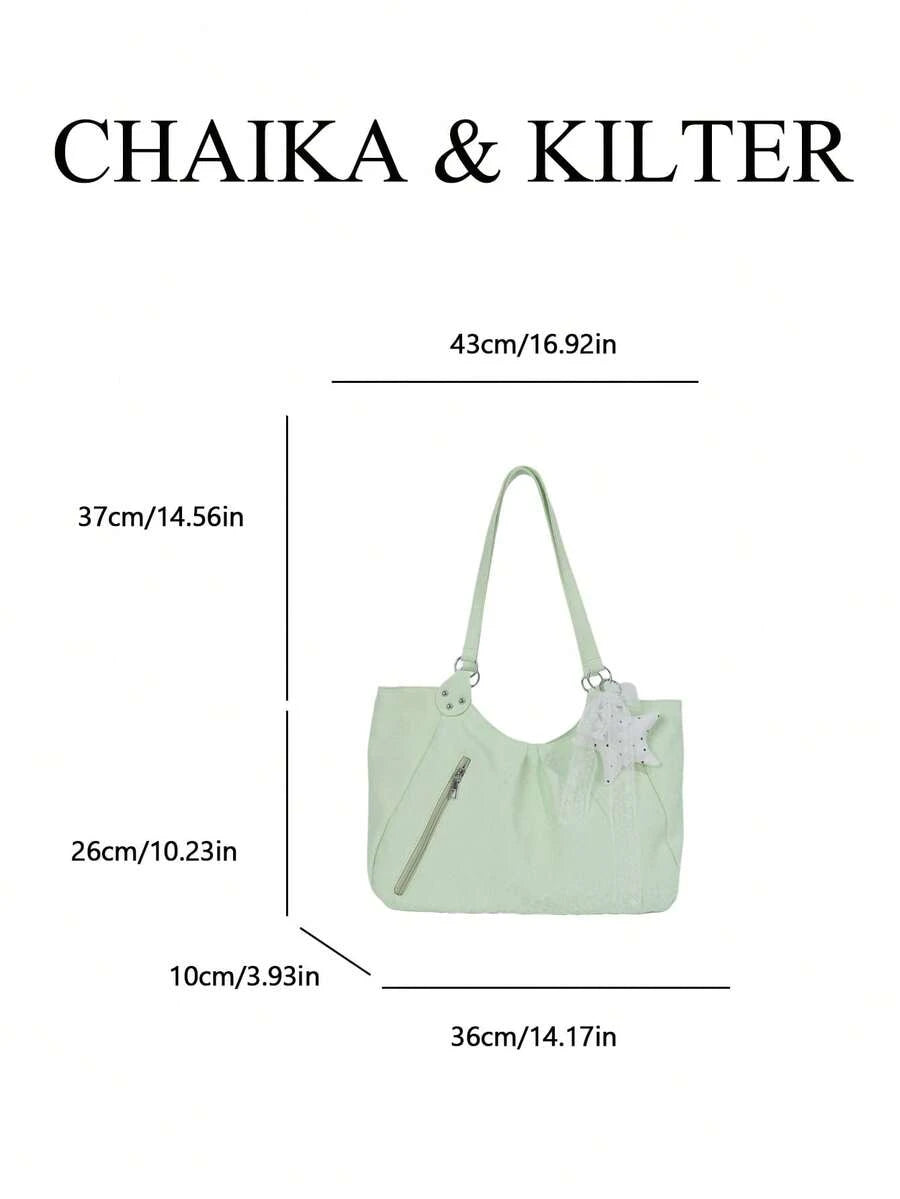 1pc Solid Color Fabric Shoulder Bag Women's Fashion Casual Large Capacity Tote Bag With All-Over Polka Dot Pattern, Dual Handles, Zipper Closure, Suitable For Daily Shopping And Commuting (Sold With P