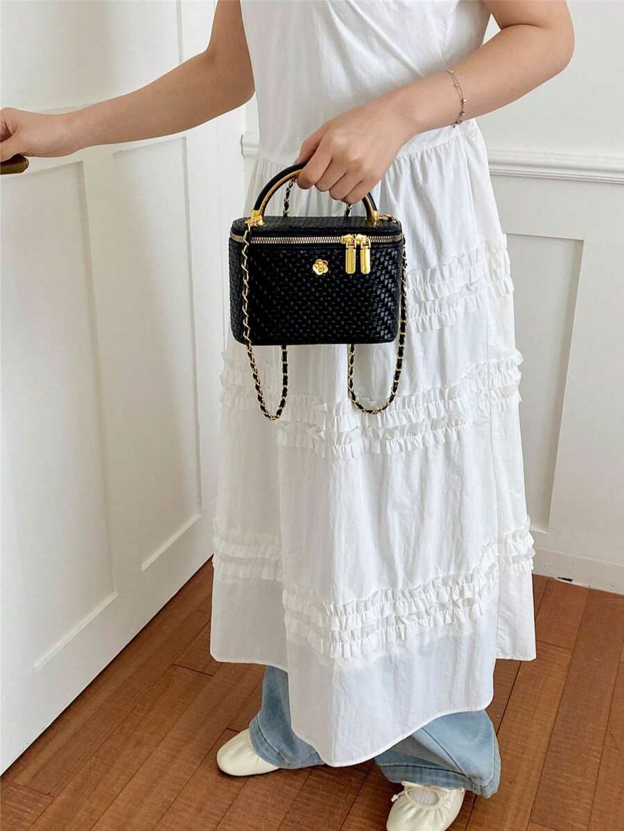 New 2026 Woven Texture Women's Fashion Small Square Handbag, Versatile Tote Bag, Commuter Crossbody Bag, Makeup Bag