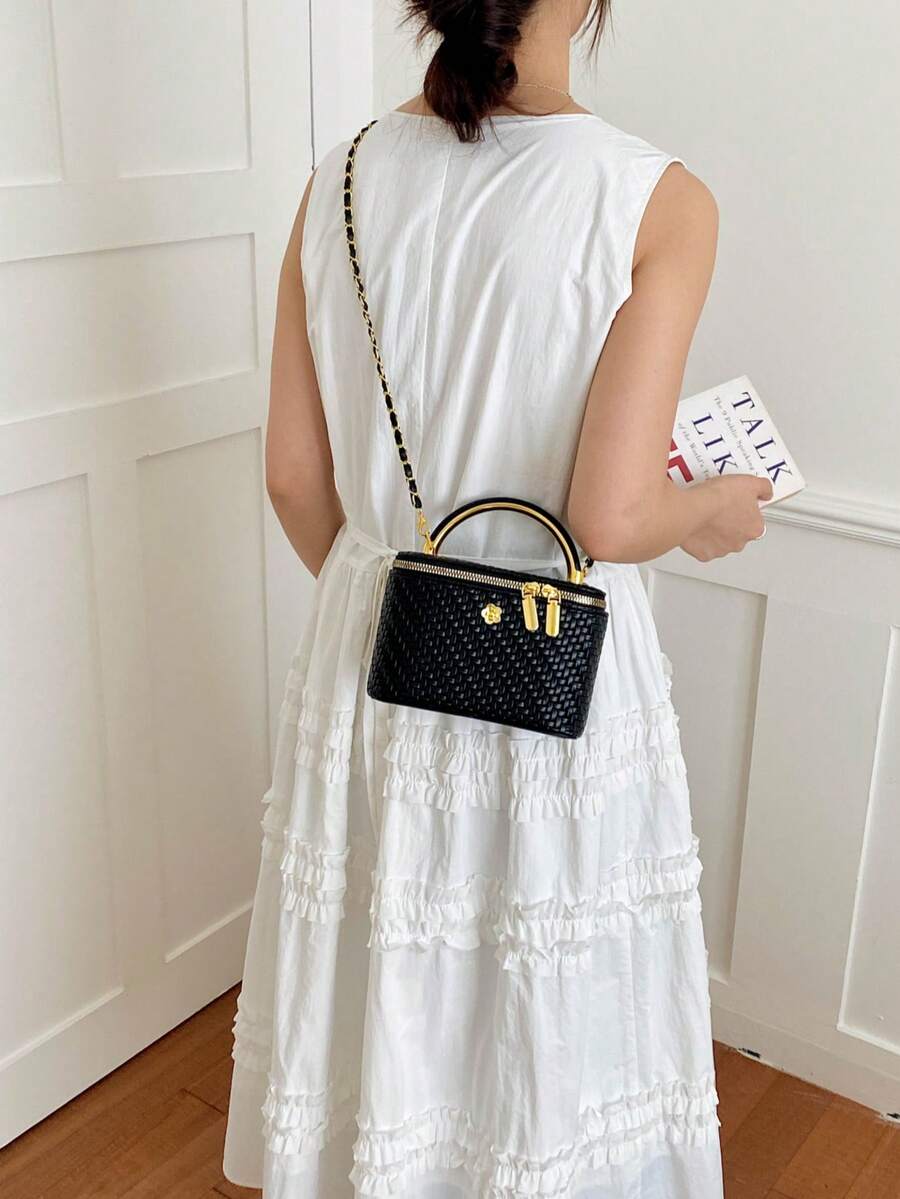 New 2026 Woven Texture Women's Fashion Small Square Handbag, Versatile Tote Bag, Commuter Crossbody Bag, Makeup Bag