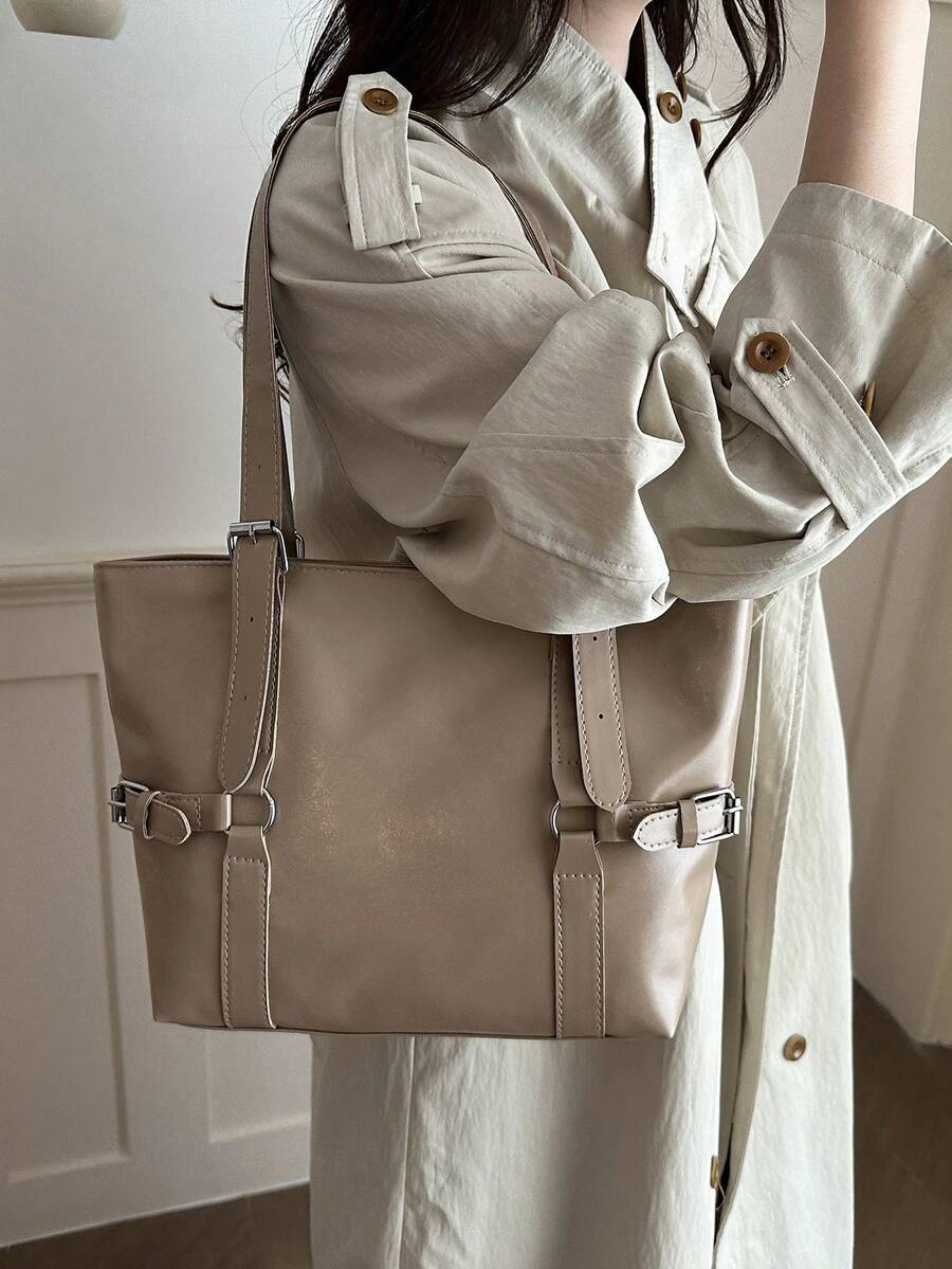 Fashionable Large Capacity Solid Color Shoulder Tote Bag For Women