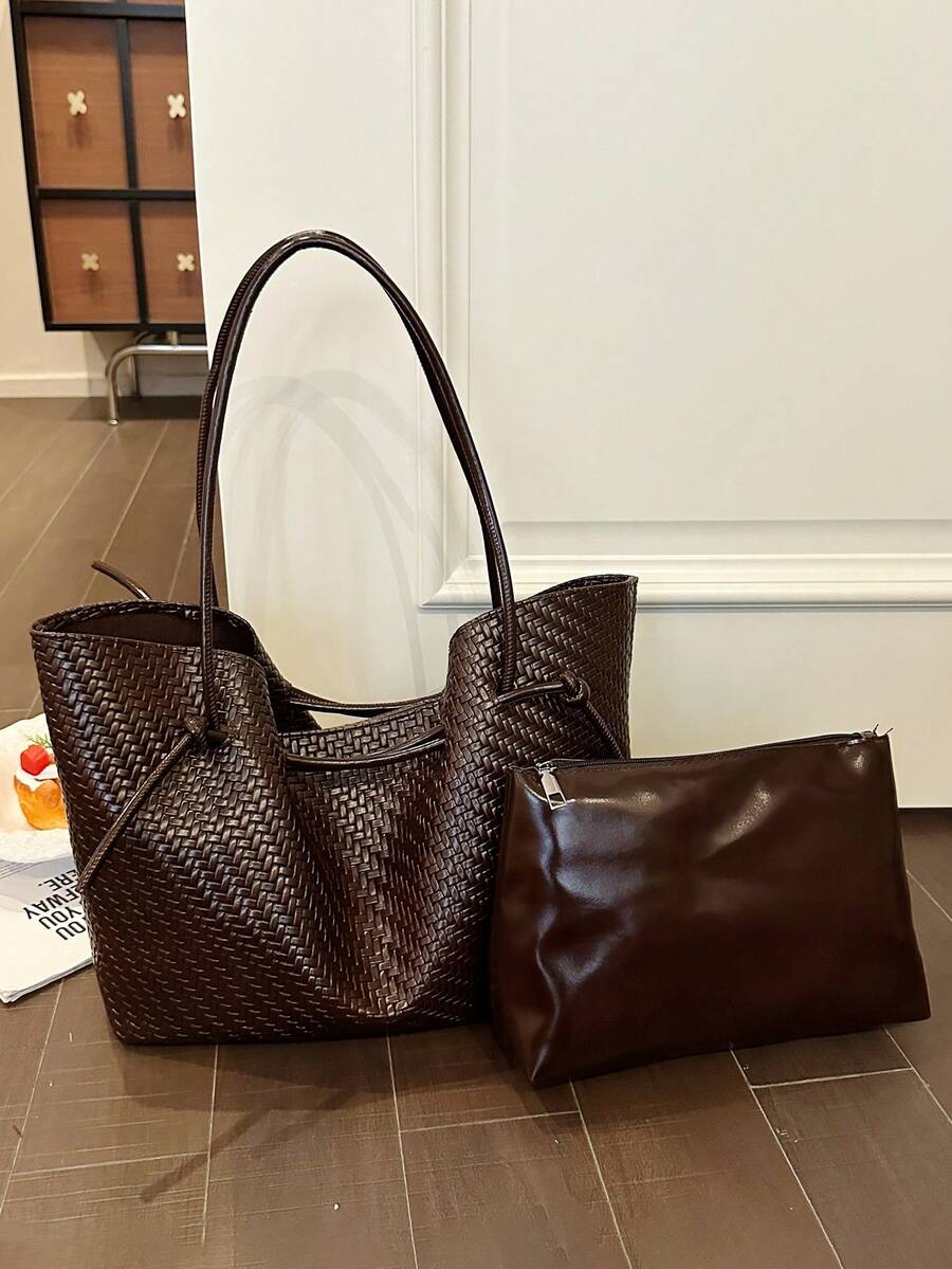 High End Atmospheric Woven PU Design Women's Tote Bag, Fashionable, Simple, Versatile, Large Capacity Storage Shoulder Bag/Commuting Bag