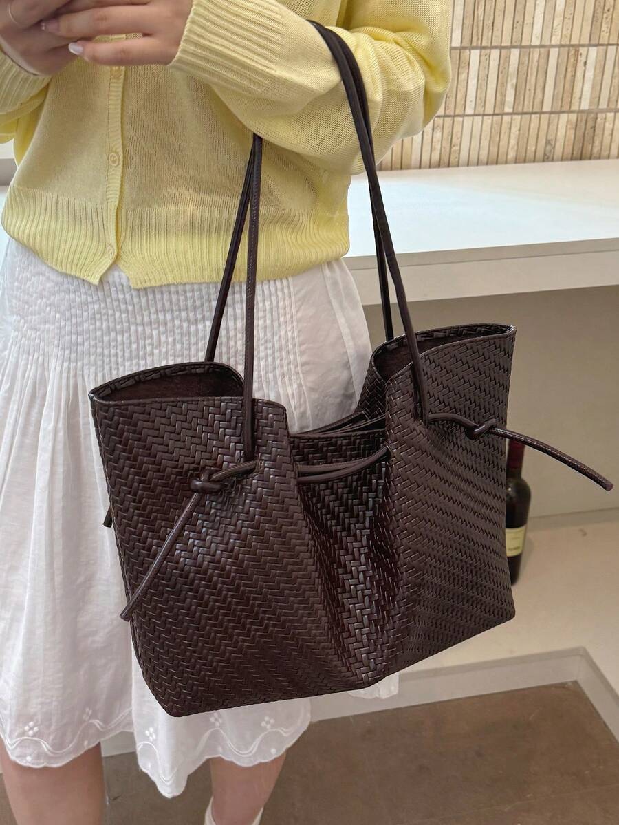 High End Atmospheric Woven PU Design Women's Tote Bag, Fashionable, Simple, Versatile, Large Capacity Storage Shoulder Bag/Commuting Bag