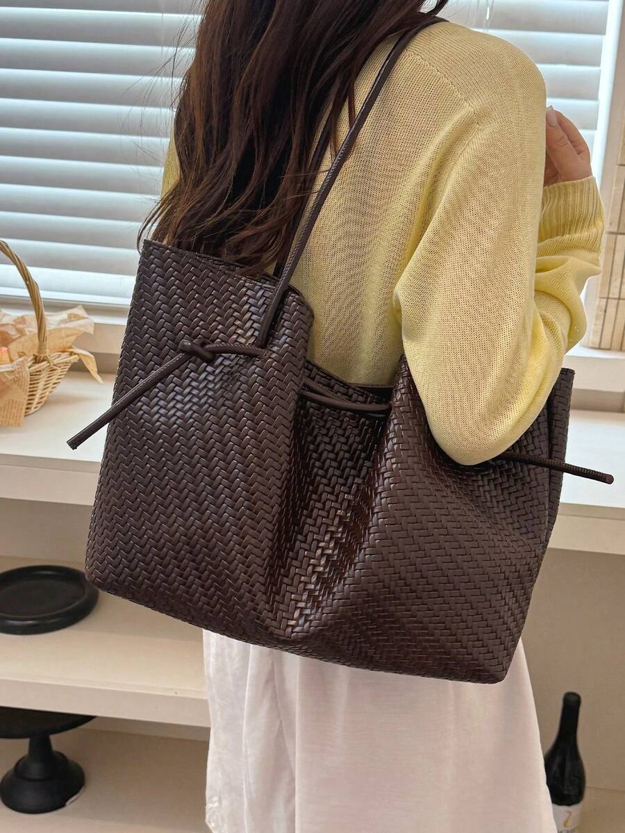 High End Atmospheric Woven PU Design Women's Tote Bag, Fashionable, Simple, Versatile, Large Capacity Storage Shoulder Bag/Commuting Bag