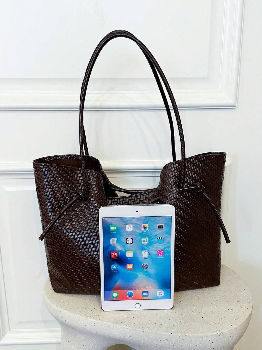 High End Atmospheric Woven PU Design Women's Tote Bag, Fashionable, Simple, Versatile, Large Capacity Storage Shoulder Bag/Commuting Bag