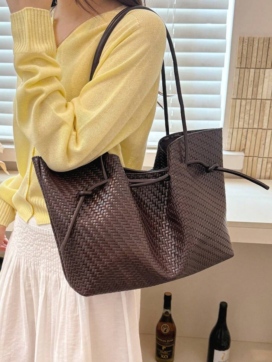 High End Atmospheric Woven PU Design Women's Tote Bag, Fashionable, Simple, Versatile, Large Capacity Storage Shoulder Bag/Commuting Bag