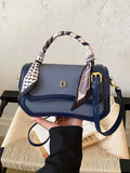 New Classic Colorblock Flap Handbag, Detachable Scarf Handle Tote Bag, Fashion Hardware Decor Daily Handbag Shoulder Crossbody Bag