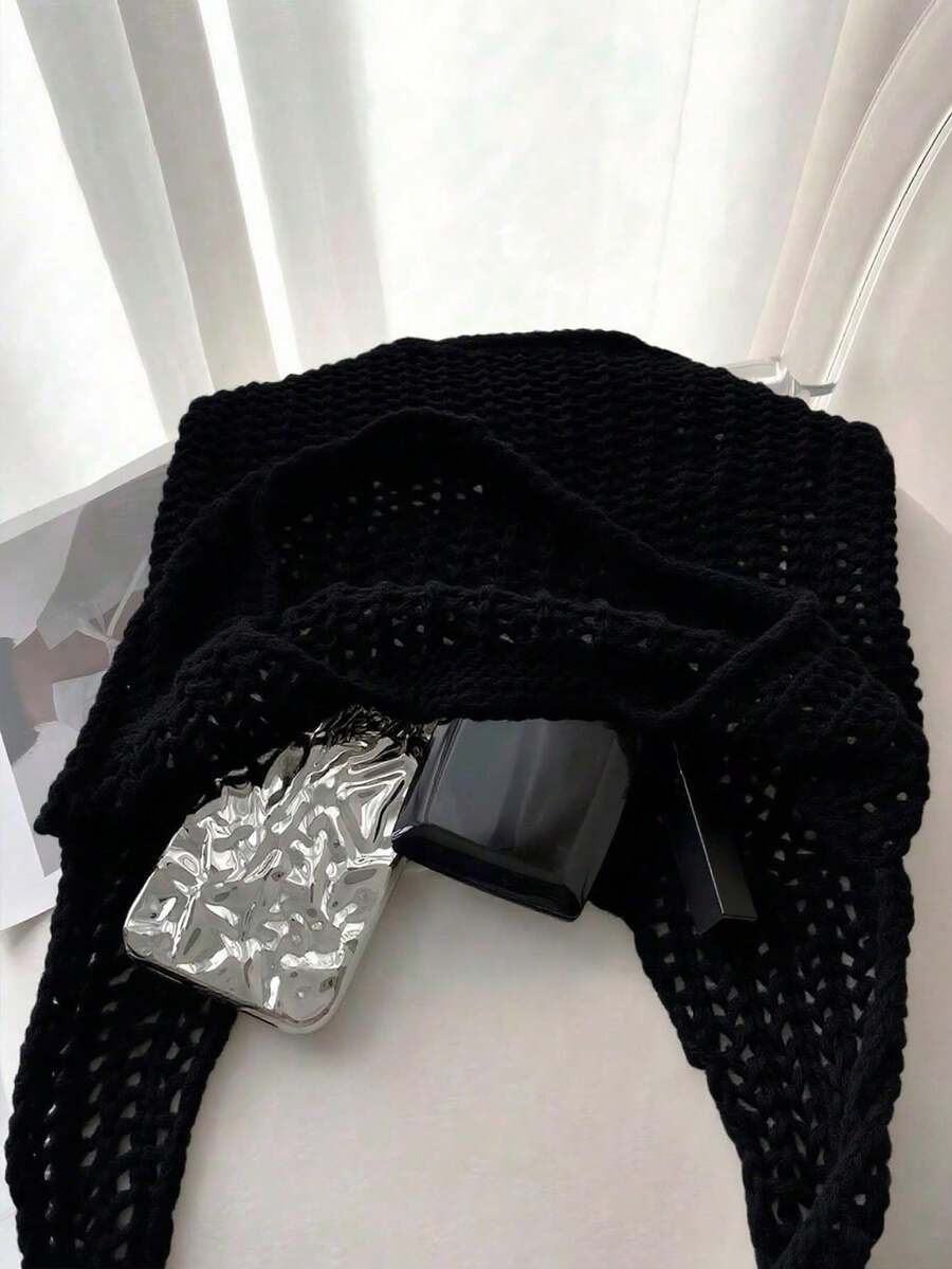 Hollow Woven Straw Bag, Bohemian Style Beach Handbag, Hollow Tote Bag, Large Capacity Shopping Beach Bag, Fashion Hollow Woven Straw Bag