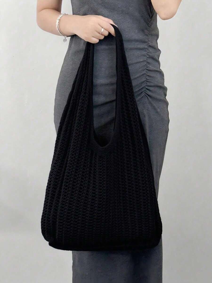 Hollow Woven Straw Bag, Bohemian Style Beach Handbag, Hollow Tote Bag, Large Capacity Shopping Beach Bag, Fashion Hollow Woven Straw Bag