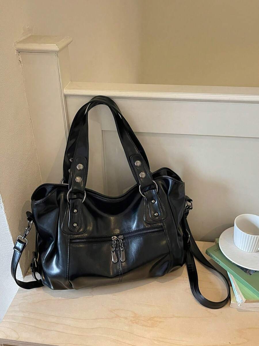 European And American Style Large Tote Bag, Soft Leather, Large Capacity, Shoulder, Crossbody, Women's Fashion Commuter Bag