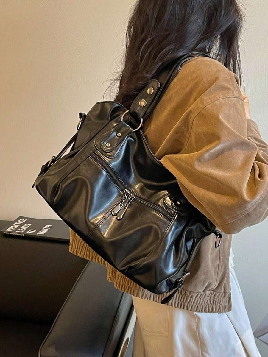 European And American Style Large Tote Bag, Soft Leather, Large Capacity, Shoulder, Crossbody, Women's Fashion Commuter Bag