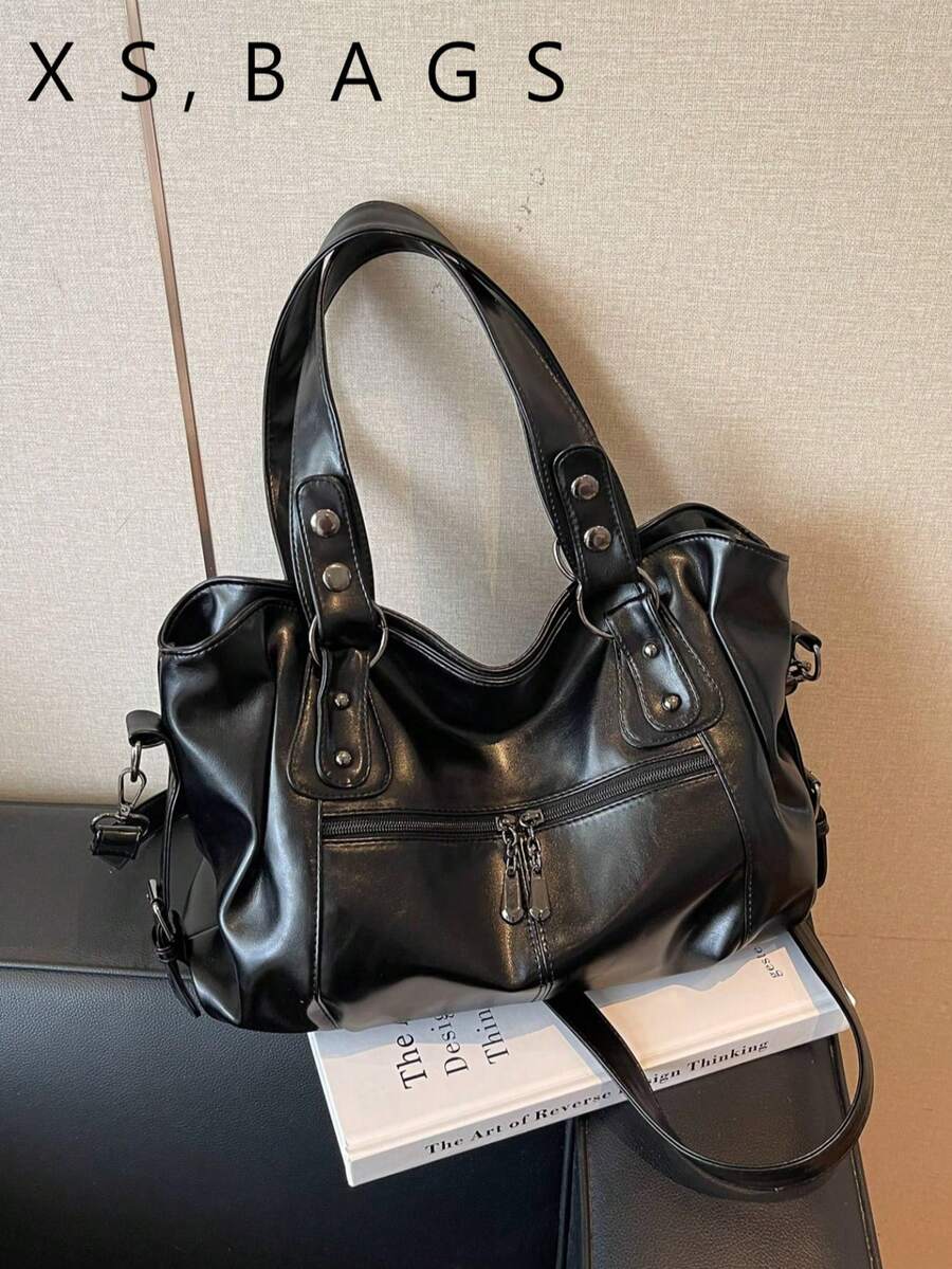 European And American Style Large Tote Bag, Soft Leather, Large Capacity, Shoulder, Crossbody, Women's Fashion Commuter Bag