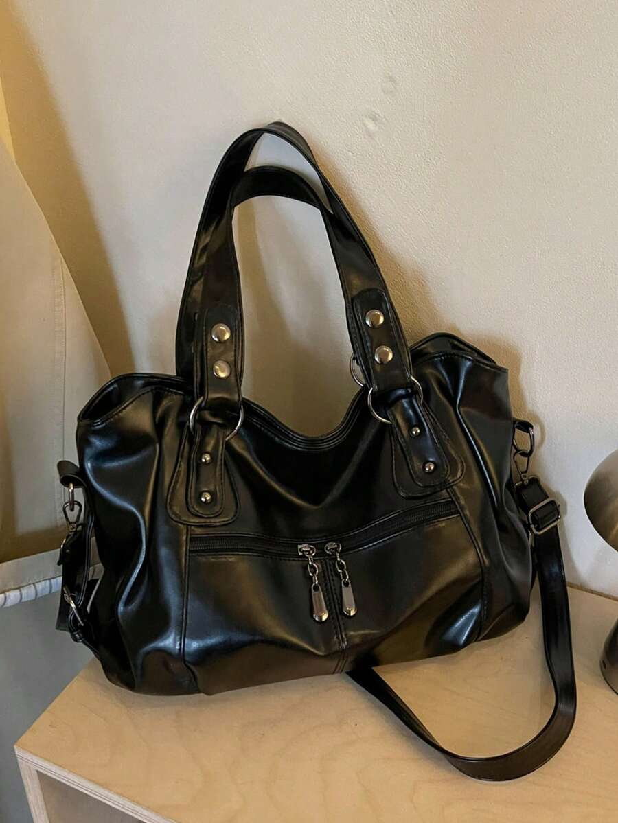 European And American Style Large Tote Bag, Soft Leather, Large Capacity, Shoulder, Crossbody, Women's Fashion Commuter Bag