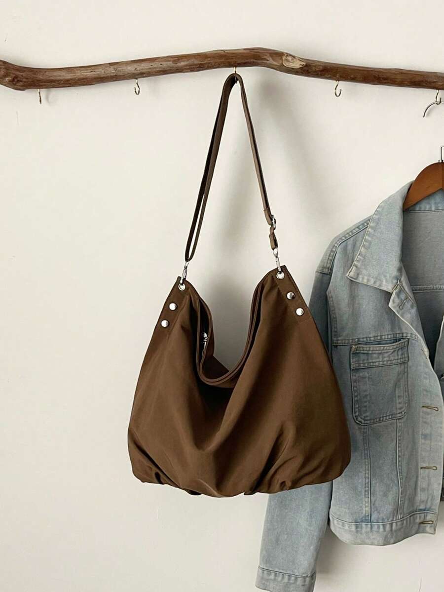 Korean Vintage Nylon Canvas Tote Bag For Women, New Large Capacity Shoulder Bag, Student Commuter Crossbody Bag