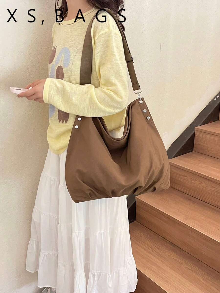 Korean Vintage Nylon Canvas Tote Bag For Women, New Large Capacity Shoulder Bag, Student Commuter Crossbody Bag