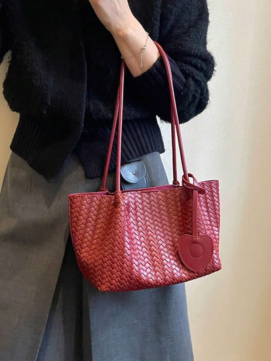 2026 New Woven Tote Bag For Women Korean Style Commuter Shoulder Bag Large Capacity Versatile Handbag Fashion Underarm Bag