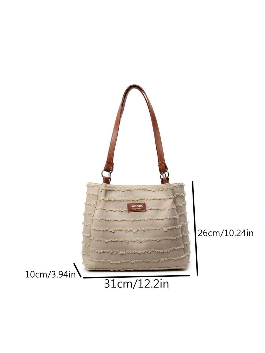 Niche Frayed Edge Canvas Commuter Versatile Large Capacity Women's New Fashion Minimalist College Student Shoulder Underarm Bag