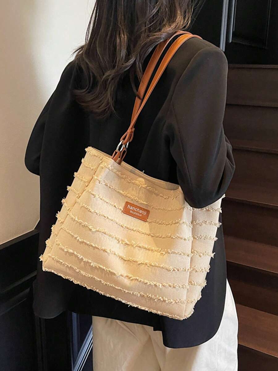 Niche Frayed Edge Canvas Commuter Versatile Large Capacity Women's New Fashion Minimalist College Student Shoulder Underarm Bag