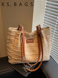Niche Frayed Edge Canvas Commuter Versatile Large Capacity Women's New Fashion Minimalist College Student Shoulder Underarm Bag