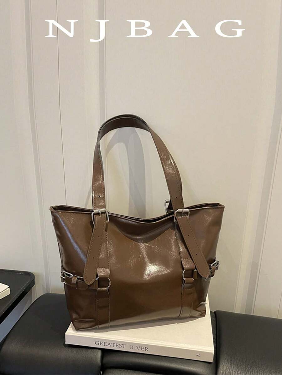New Fashion Belt Decor Handbag & Shoulder Bag, Suitable For Parties, Gatherings, Outings, Vacations, Shopping And Daily Use, Can Store Coins, Phones, Also Suitable As Commuter Bag For White-Collar Wor