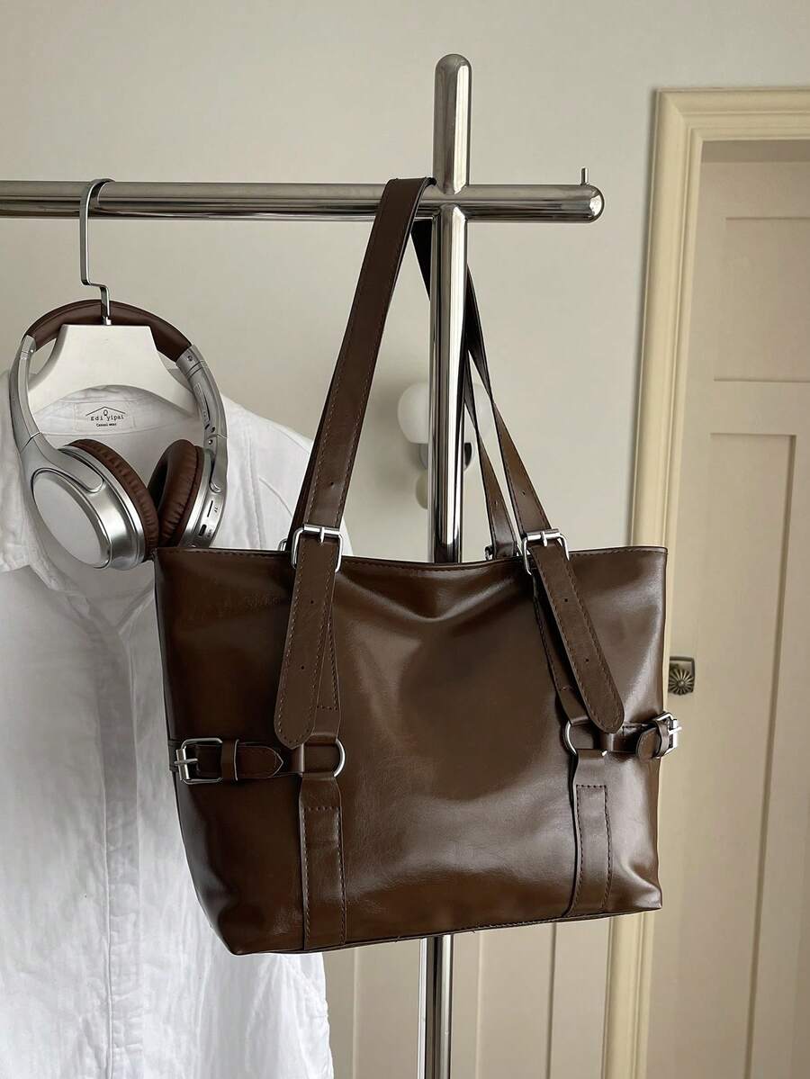 New Fashion Belt Decor Handbag & Shoulder Bag, Suitable For Parties, Gatherings, Outings, Vacations, Shopping And Daily Use, Can Store Coins, Phones, Also Suitable As Commuter Bag For White-Collar Wor