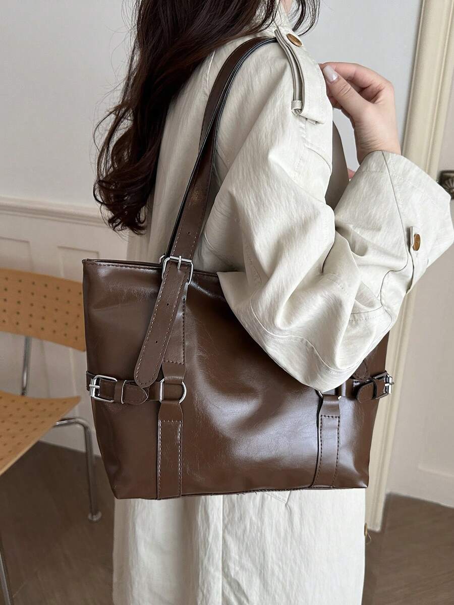 New Fashion Belt Decor Handbag & Shoulder Bag, Suitable For Parties, Gatherings, Outings, Vacations, Shopping And Daily Use, Can Store Coins, Phones, Also Suitable As Commuter Bag For White-Collar Wor