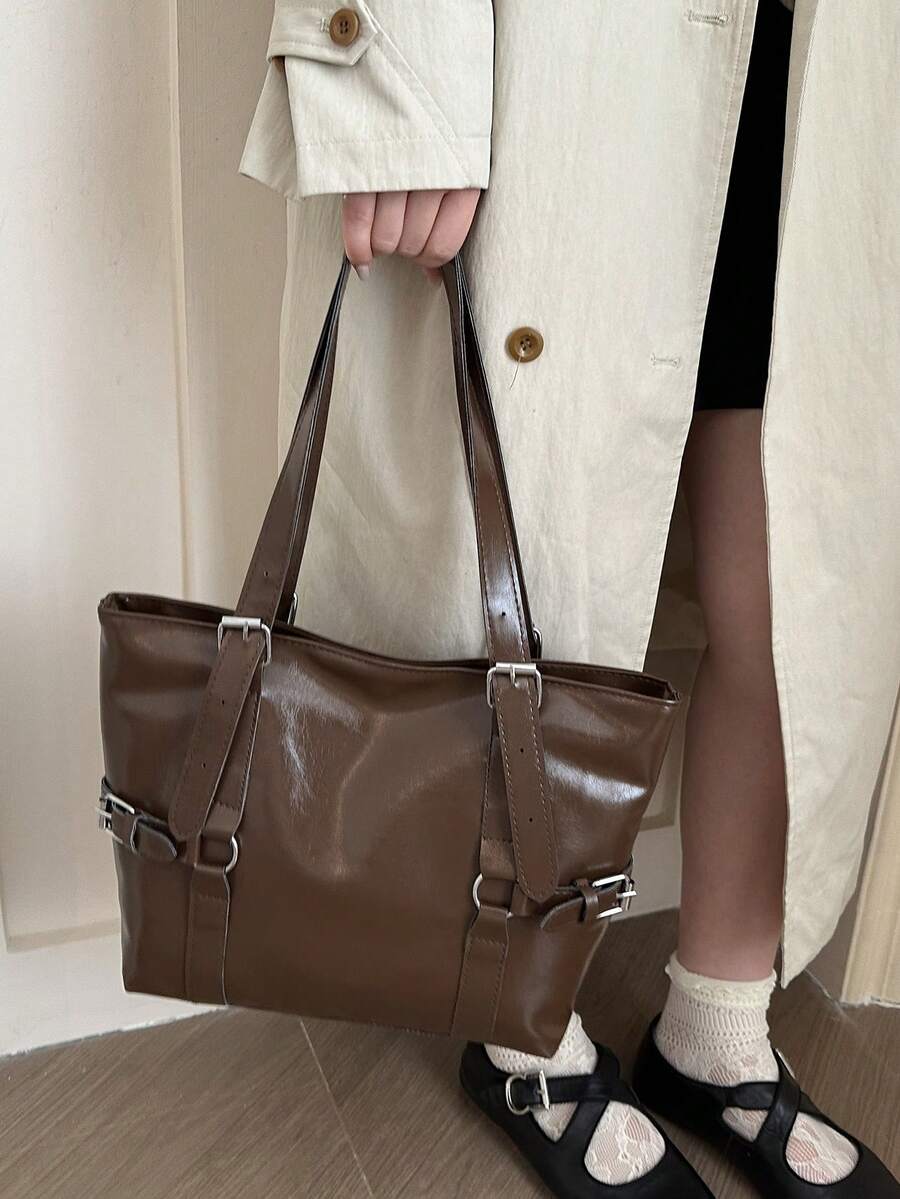 New Fashion Belt Decor Handbag & Shoulder Bag, Suitable For Parties, Gatherings, Outings, Vacations, Shopping And Daily Use, Can Store Coins, Phones, Also Suitable As Commuter Bag For White-Collar Wor