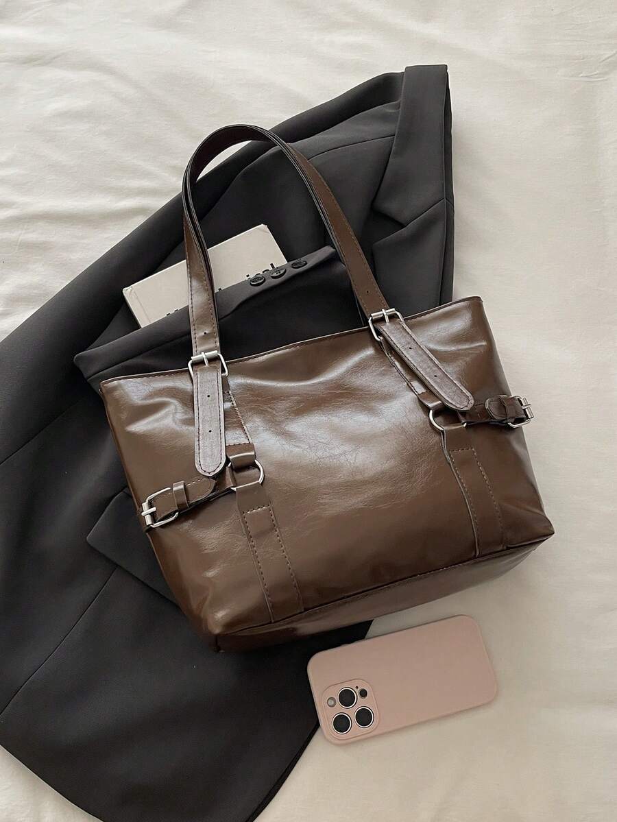 New Fashion Belt Decor Handbag & Shoulder Bag, Suitable For Parties, Gatherings, Outings, Vacations, Shopping And Daily Use, Can Store Coins, Phones, Also Suitable As Commuter Bag For White-Collar Wor