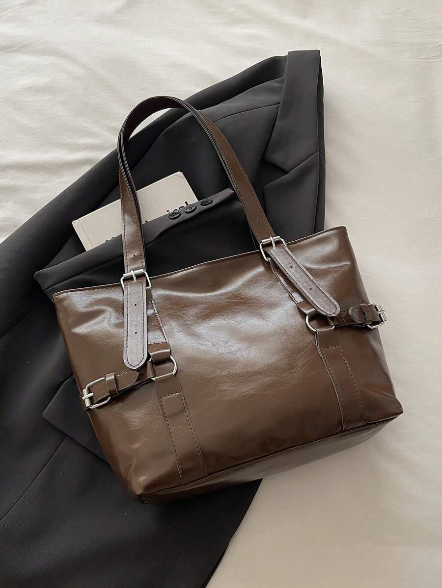 New Fashion Belt Decor Handbag & Shoulder Bag, Suitable For Parties, Gatherings, Outings, Vacations, Shopping And Daily Use, Can Store Coins, Phones, Also Suitable As Commuter Bag For White-Collar Wor