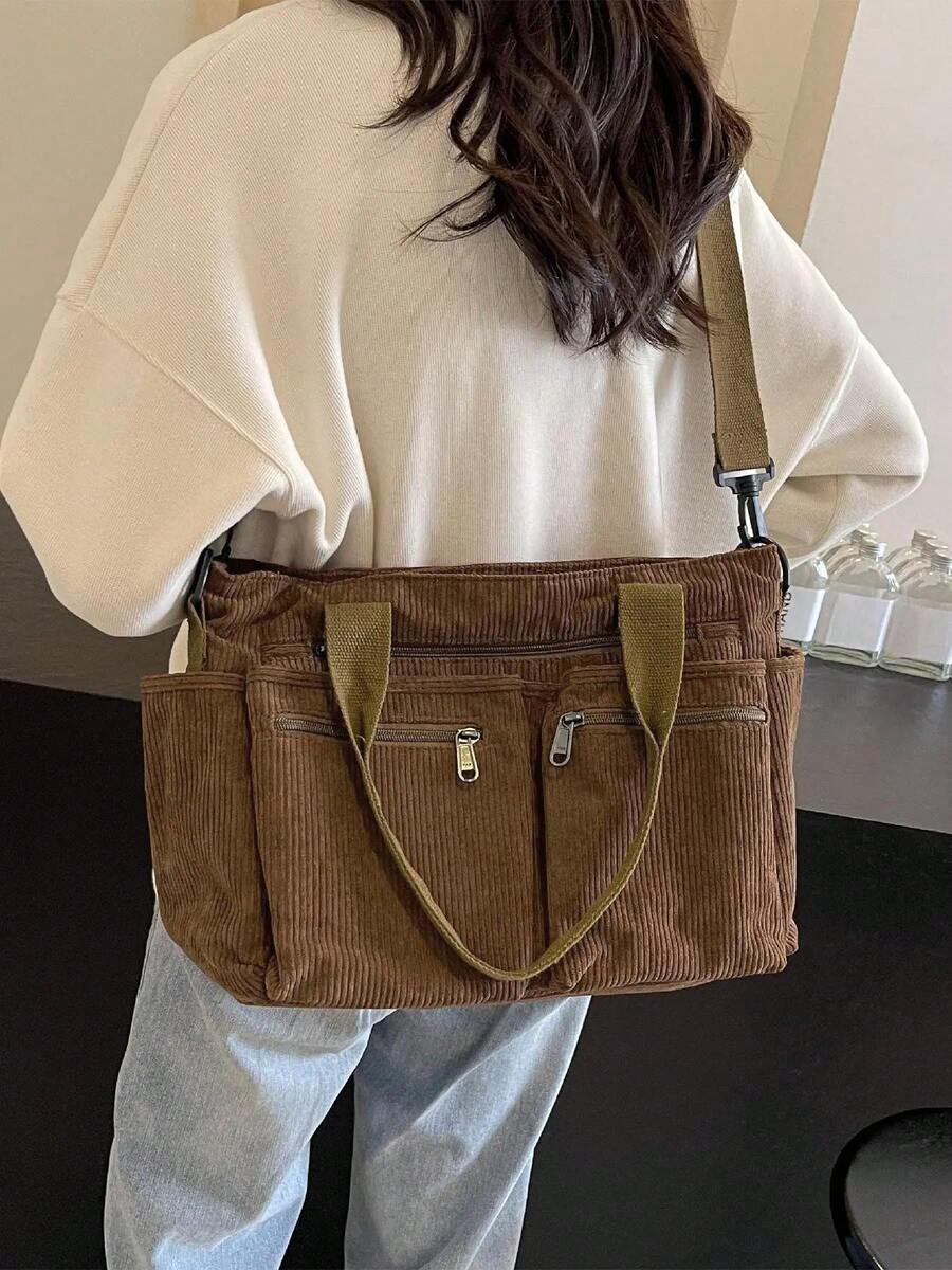 Fashionable Minimalist Large Capacity Multi-Pocket Shoulder Tote Crossbody Bag, Suitable For Business, School, Work And Travel