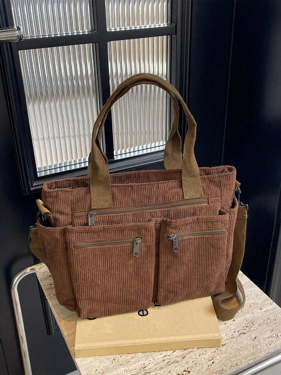 Fashionable Minimalist Large Capacity Multi-Pocket Shoulder Tote Crossbody Bag, Suitable For Business, School, Work And Travel