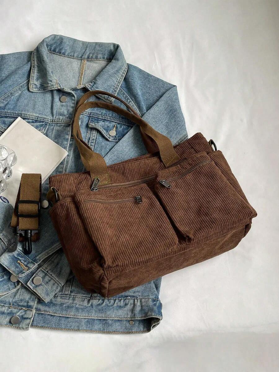 Fashionable Minimalist Large Capacity Multi-Pocket Shoulder Tote Crossbody Bag, Suitable For Business, School, Work And Travel