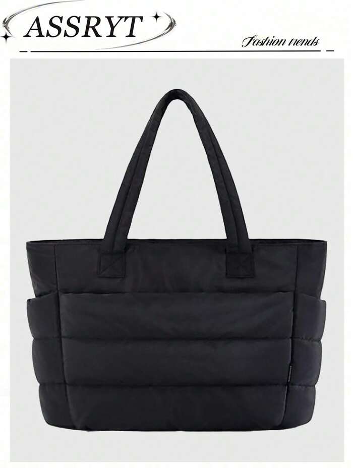 Black Padded Quilted Large Capacity Travel Tote Purse For Women