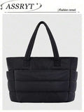 Black Padded Quilted Large Capacity Travel Tote Purse For Women