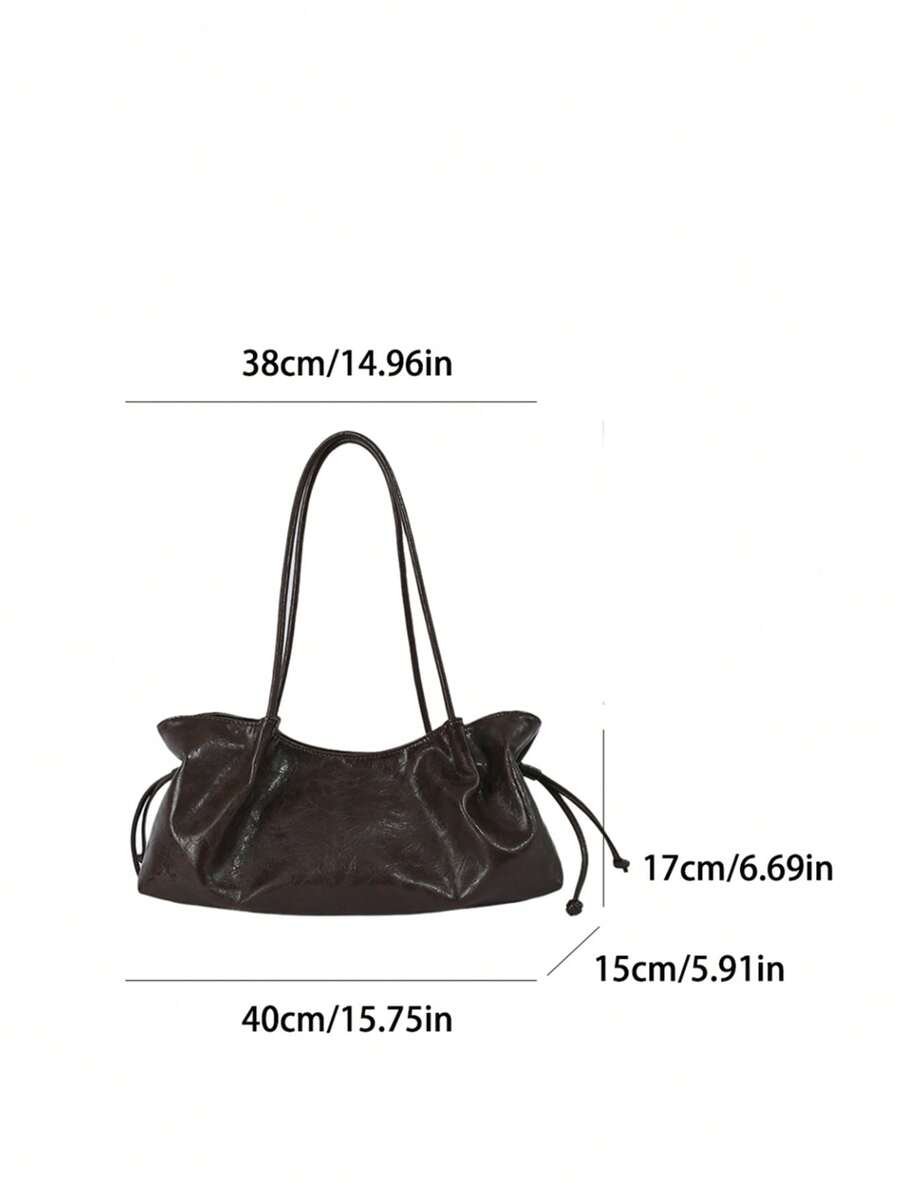 Fashionable Vintage Drawstring Baguette Underarm Bag For Women, Ruched Tote Bag, Slouchy Commuter Versatile Shoulder Small Bag, Suitable For University, Commuting, Shopping, Street Shopping, Daily Use