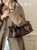 Fashionable Vintage Drawstring Baguette Underarm Bag For Women, Ruched Tote Bag, Slouchy Commuter Versatile Shoulder Small Bag, Suitable For University, Commuting, Shopping, Street Shopping, Daily Use